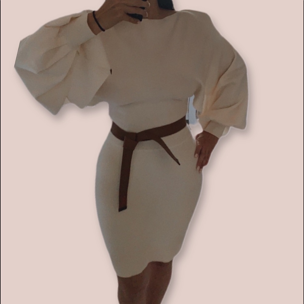 Louis Vuitton Ivory Belted Wool Dress Sz Small